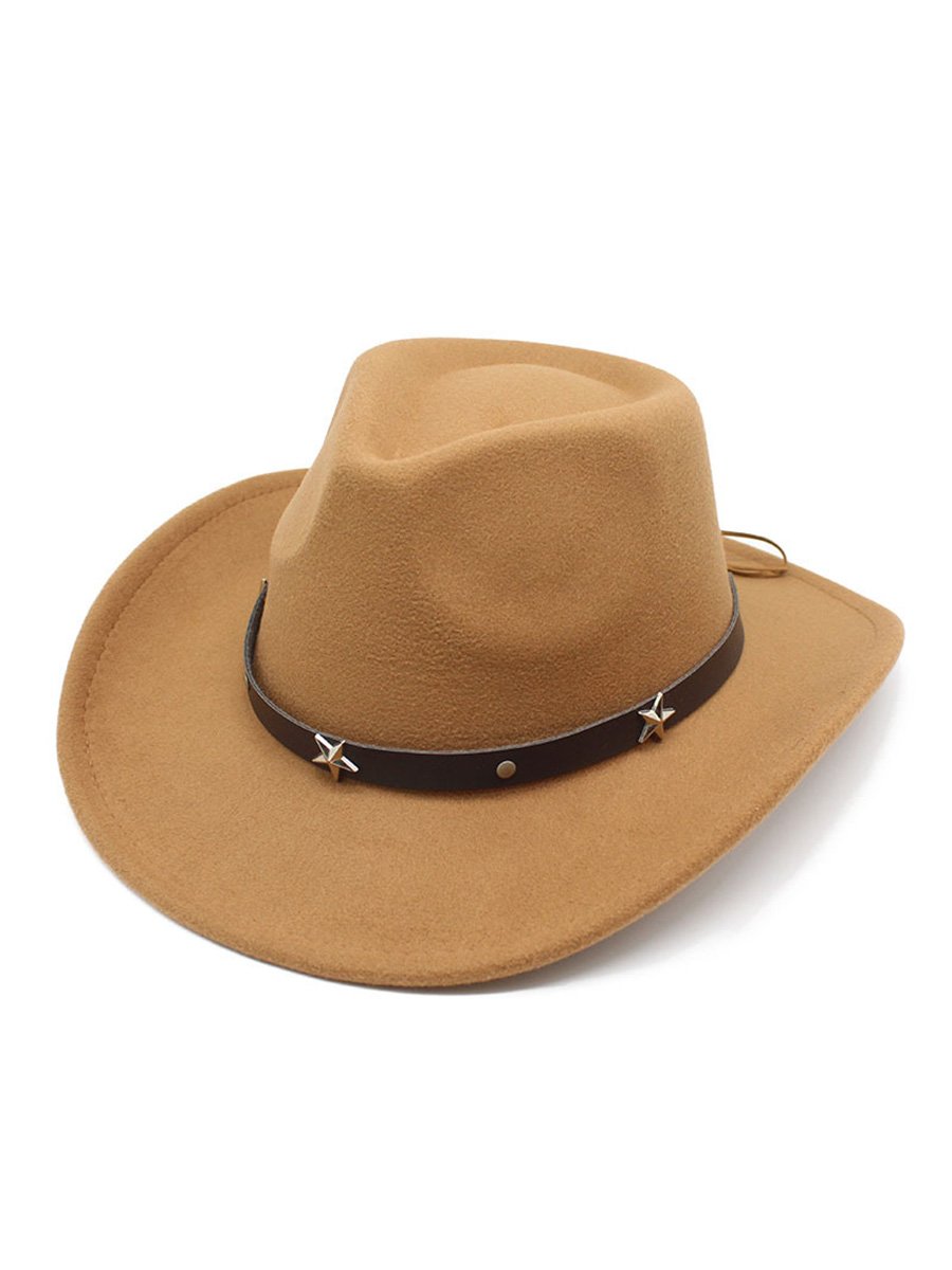 Western Cowboy Five-pointed Star Curled Brim Woolen Hat