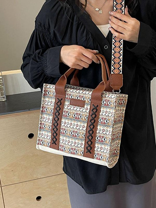 Vintage Cotton and Linen Printed Bohemian Handheld Tote Bag