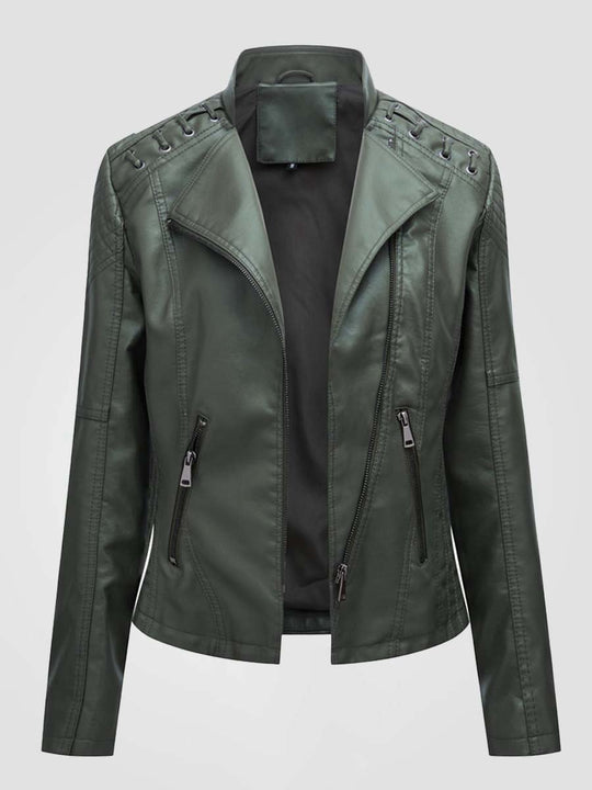 Vintage Cropped Slim Fit Leather Biker Jacket