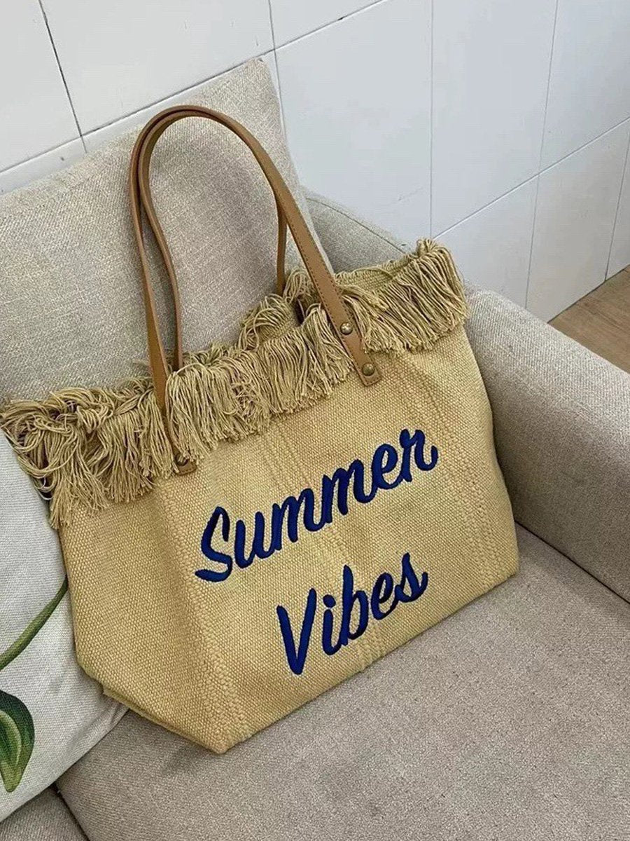 Embroidered Tassel Large Canvas Tote Bag