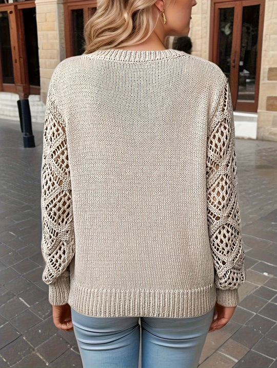 Hollow Jacquard Knit Long Sleeve V-Neck Bottoming Sweater