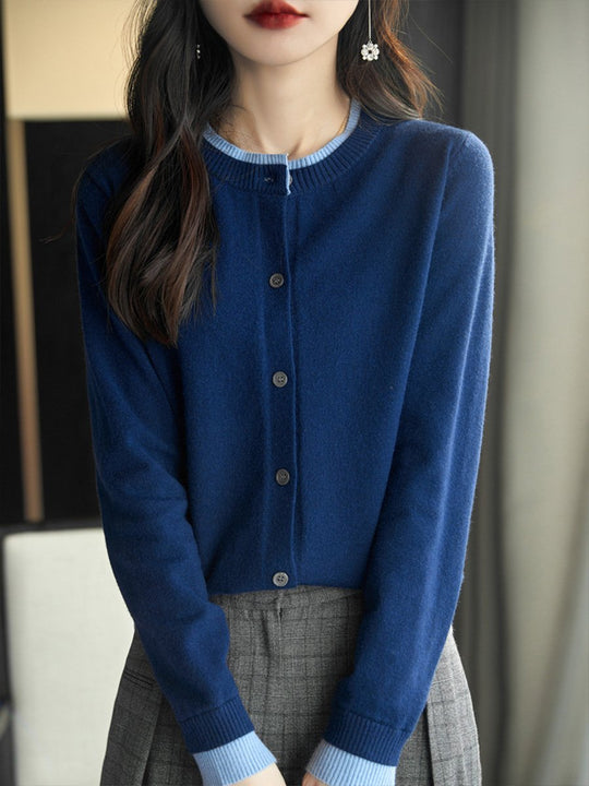 Fashion Loose Fake Two-Piece Colorblock Knit Cardigan