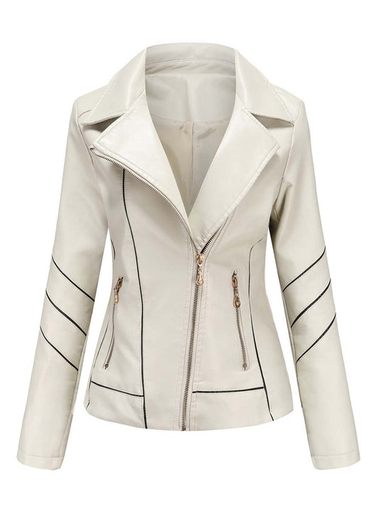 Women's Zipper Slim Leather Biker Jacket