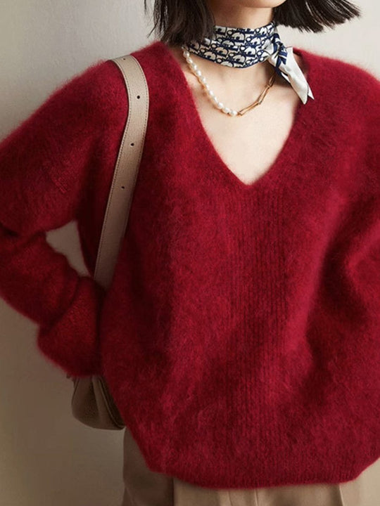 Soft Mink V-neck Knitted Sweater