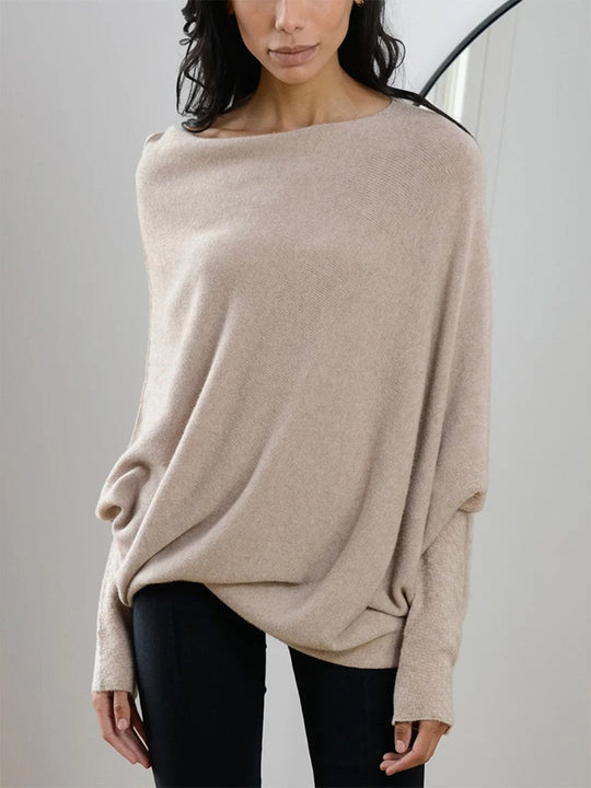 Solid Color Round Neck Comfortable Temperament Knitted Pleated Pullover