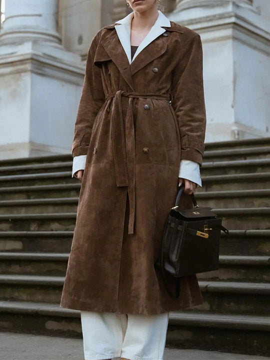 Vintage Loose Long Sleeve Belt Double Breasted Trench Coat