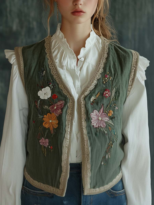 Rustic Meadow Embroidered Vest