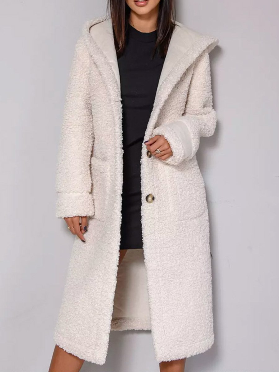 Fashion Long Sleeve Plush Hooded Long Coat