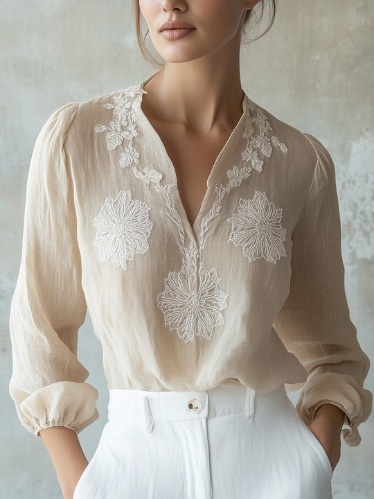 Delicate Lace-Trim Effortless Feminine Charm Blouse