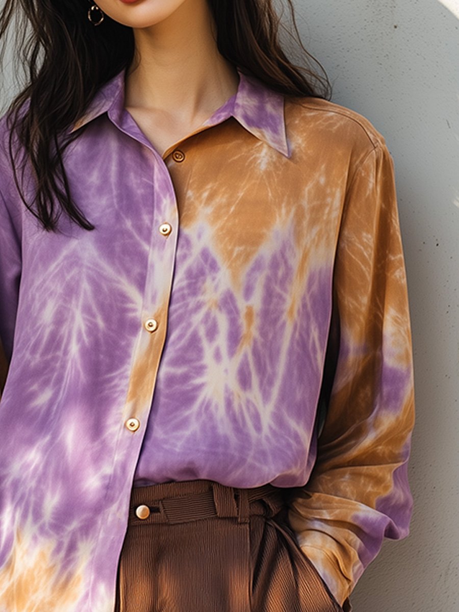 Tie-Dye Button-Down Shirt In Trendy Colors