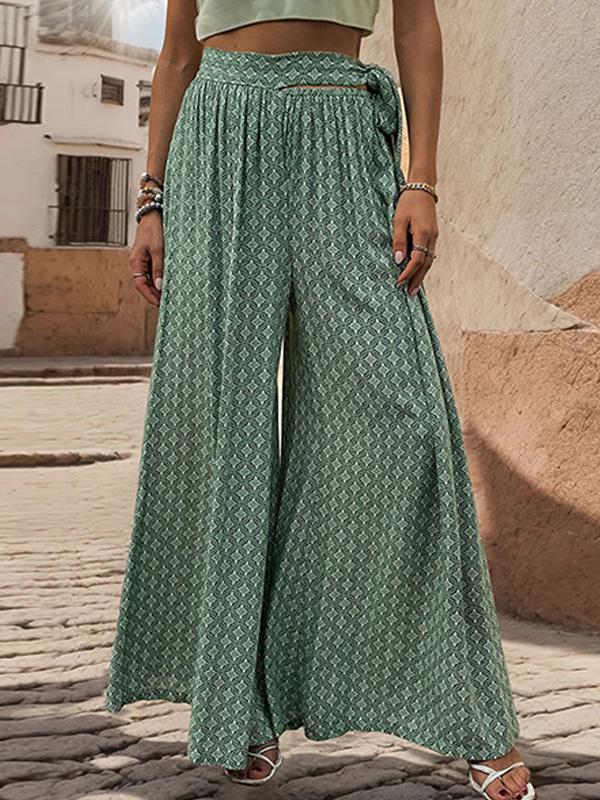 Lace-up High-waisted Casual Loose Wide-leg Pants 05182495YM