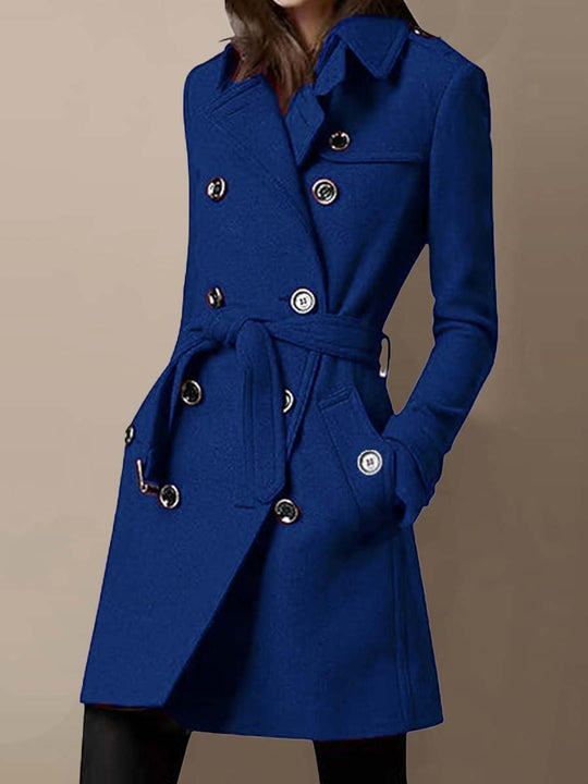 Women's Waist Tie Double-Breasted Wool Coat