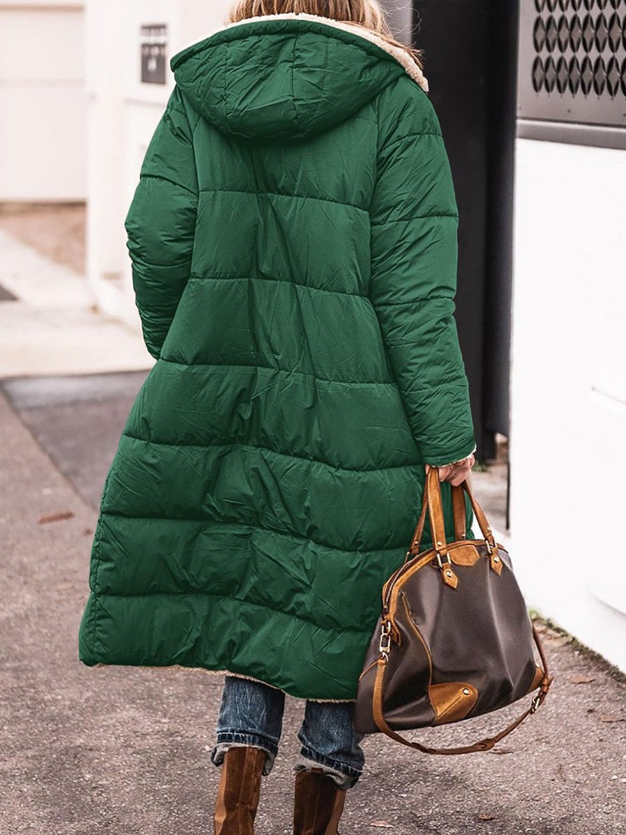 Solid Color Hooded Long Sleeve Double-sided Cotton Coat