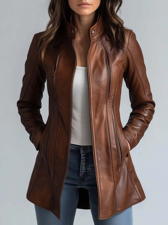 Women's Stand Collar Vintage Leather Jacket