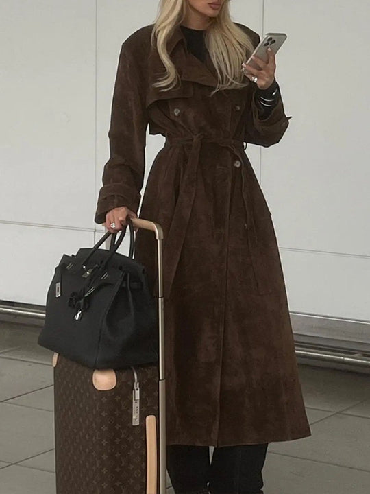 Vintage Loose Long Sleeve Belt Double Breasted Trench Coat