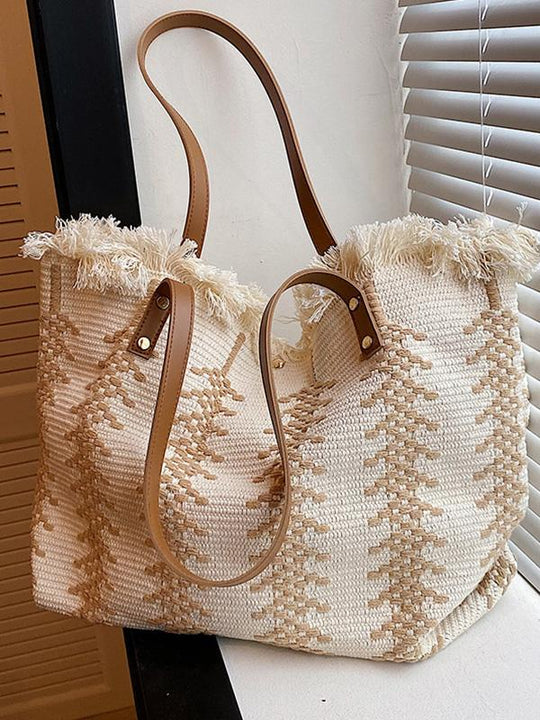 Niche Design Tassel Cotton and Linen Woven Commuting Tote Bag