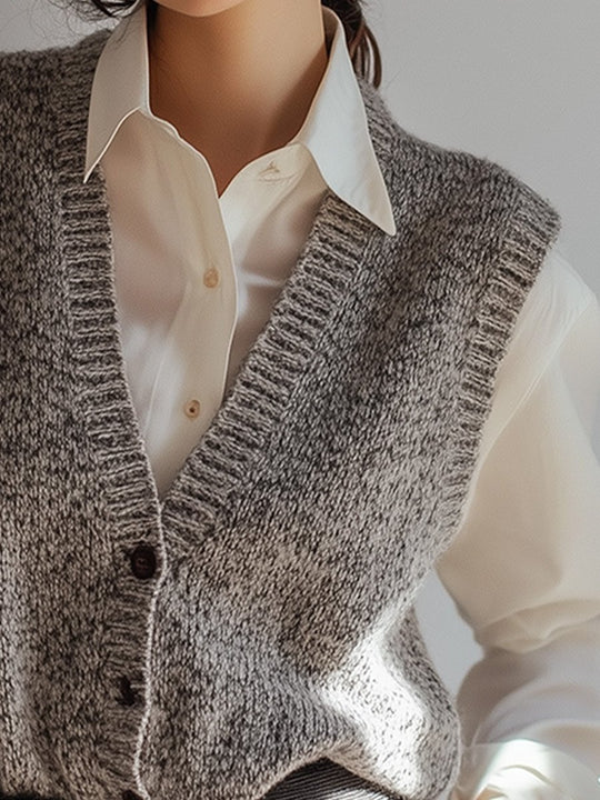 Casual V-neck Wool Knitted Waistcoat