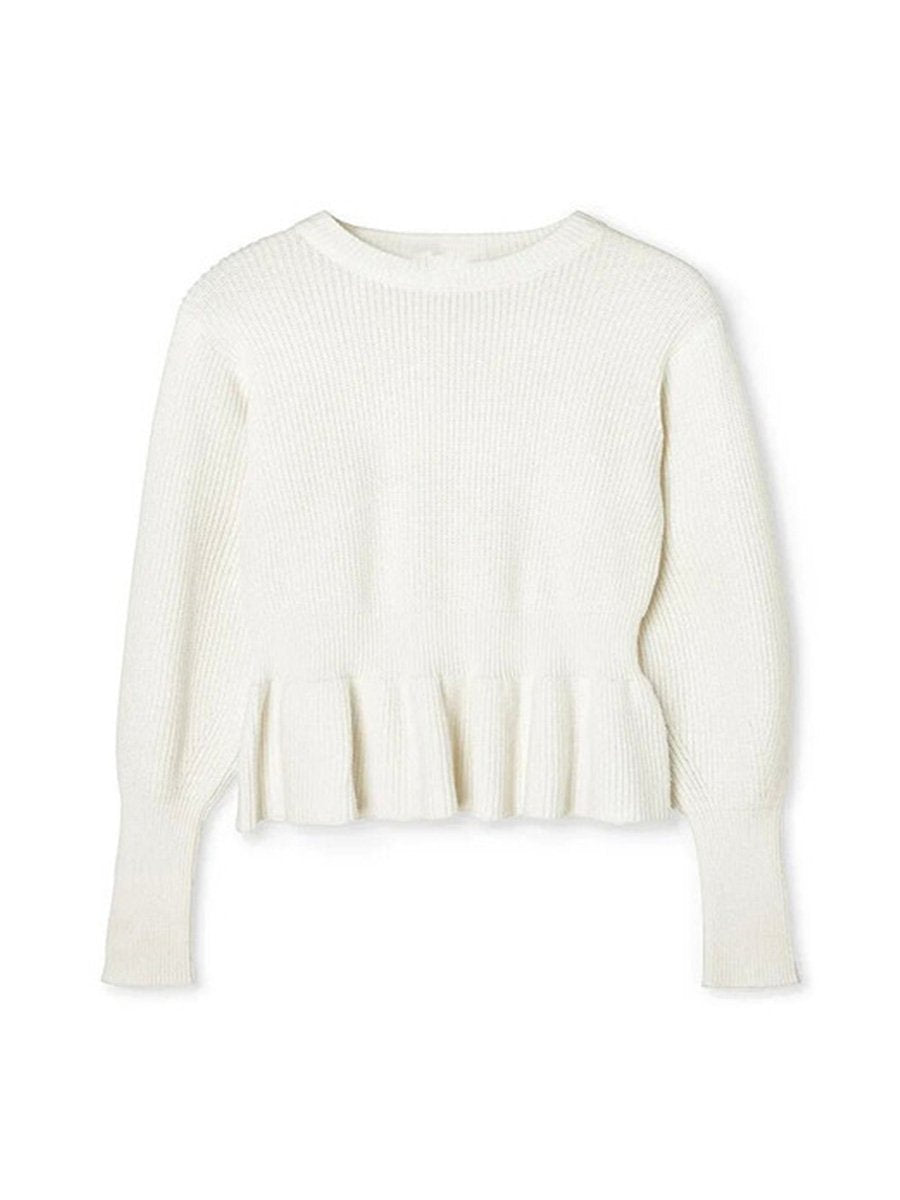 Fashion Slim Fit Ruffle Hem Crew Neck Sweater