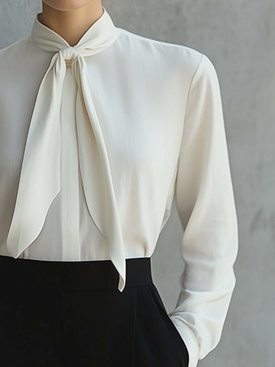 Timeless Ivory Bow-Tie Blouse