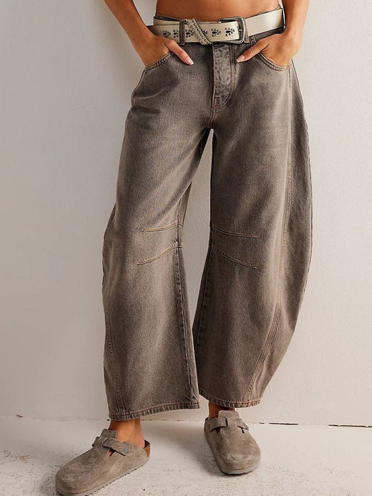 Women's Casual Loose Mid-Rise Tube Jeans