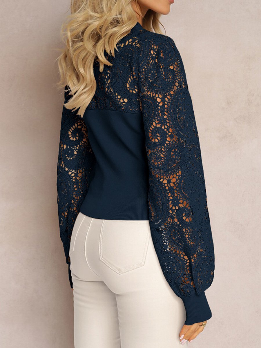 Chic Lace Stitching Hollow Long-sleeved Commuter T-shirt