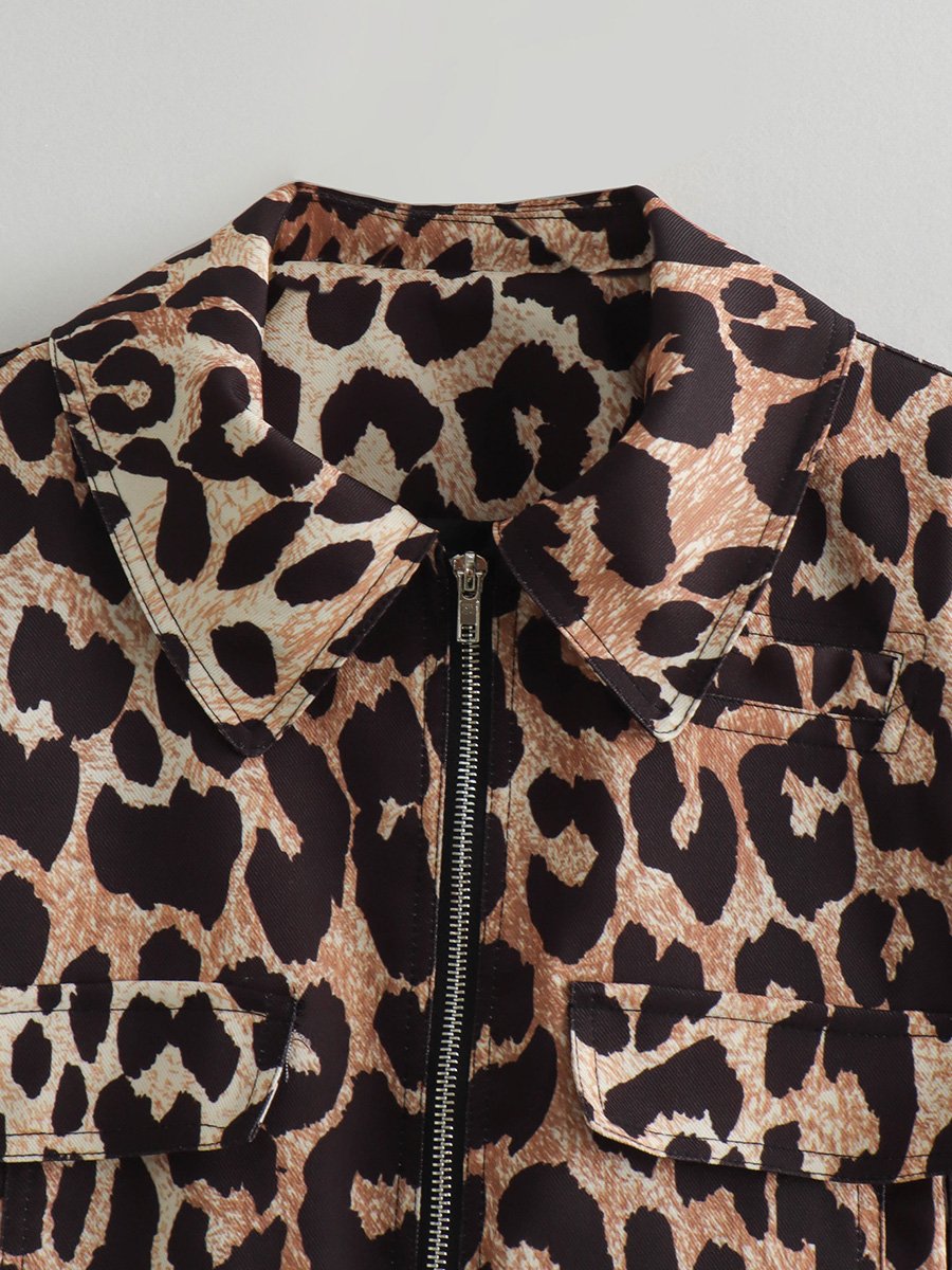 Fashionable Leopard Print Lapel Jacket