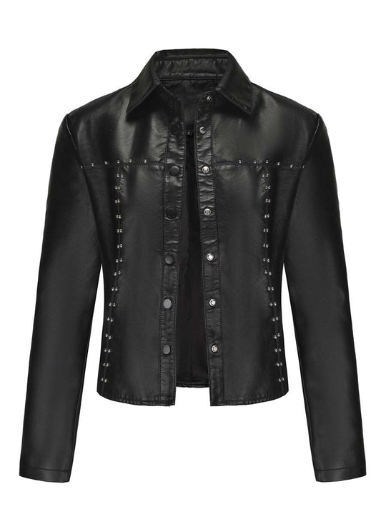 Women's Zipper Rivet Leather Jacket Biker