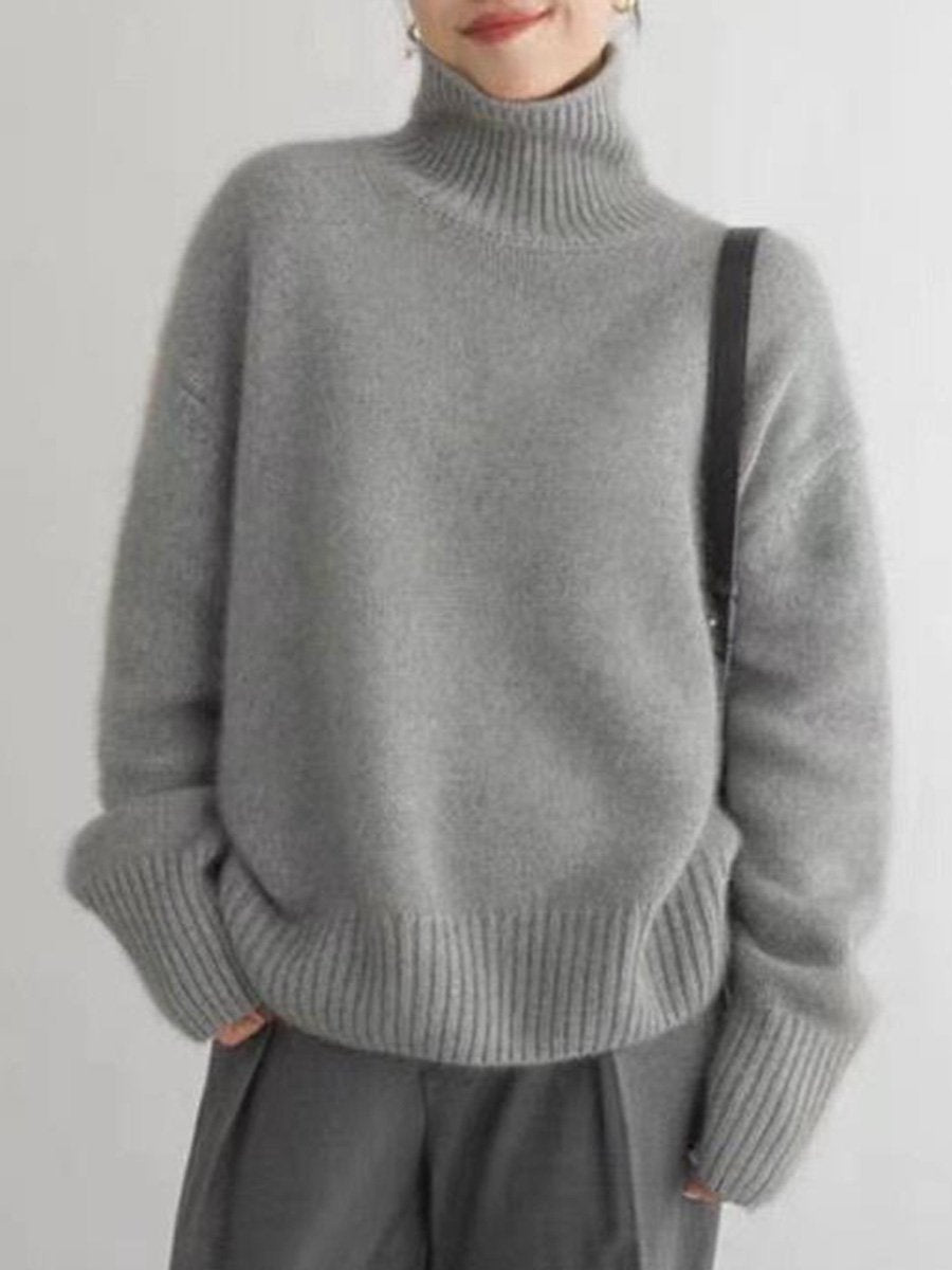 High Collar Solid Color Thick Cashmere Sweater