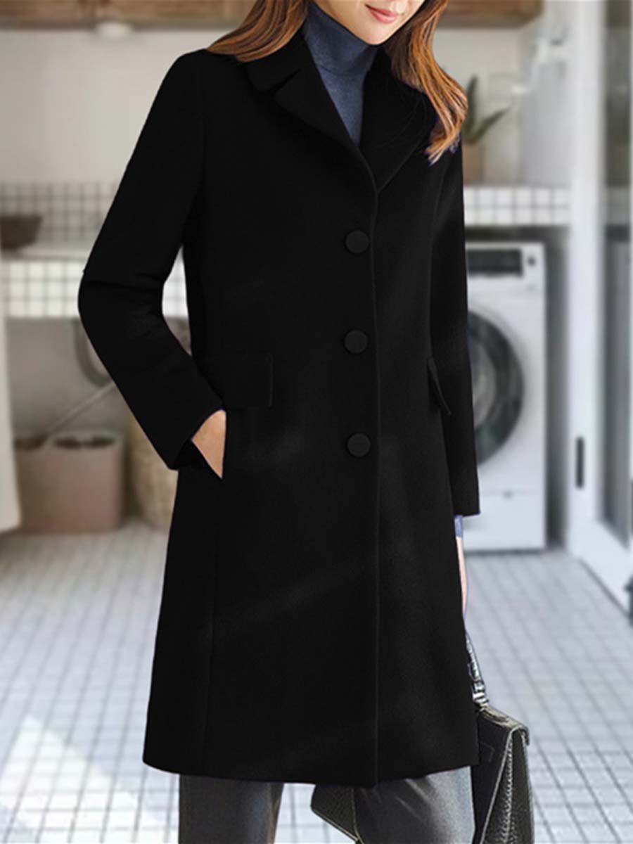 Women's Lapel Button Woolen Coat