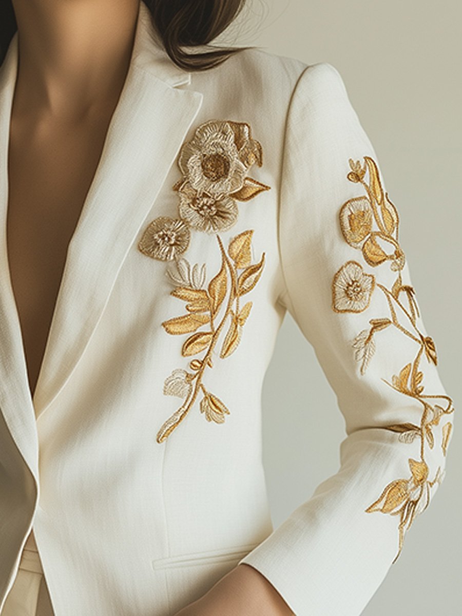 Elegant and Sophisticated Embroidered Floral Style Blazer