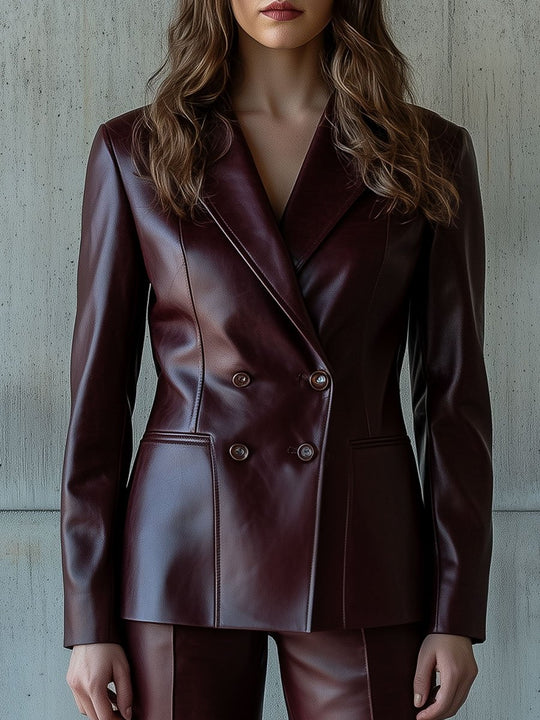 Chic Double-breasted Daily and Holidy Suit Leather Jacket