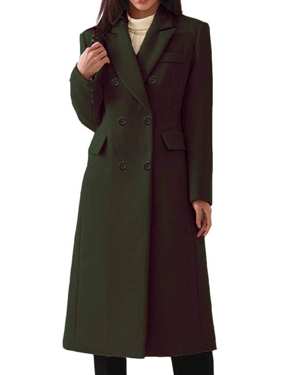 Lapel Double-breasted Long Woolen Coat