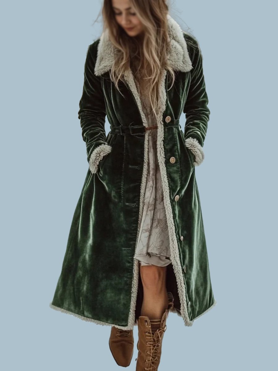 Velvet Oversize Retro Casual Fur Collar Long Coat