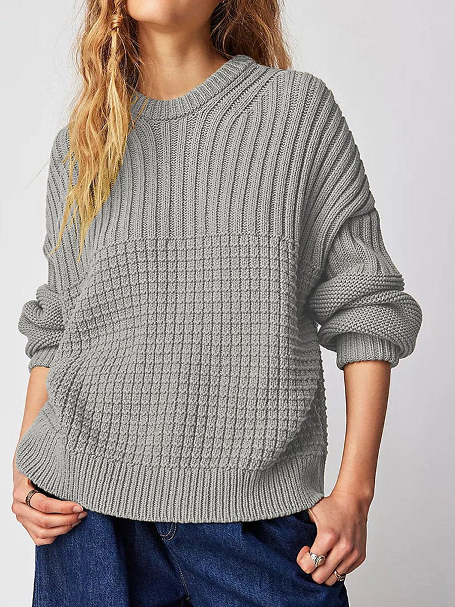 Round Neck Solid Color Loose Pullover Sweater