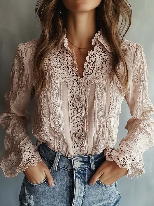 Romantic Lace Button-Up Blouse