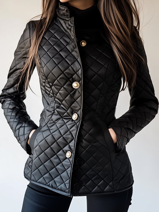 Stylish Stand Collar Waist-cinched Diamond-quilted Jacket