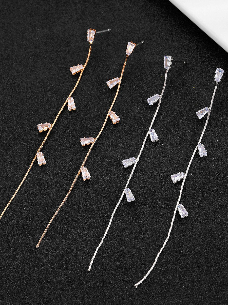 French Light Luxury Long Zircon Tassel Earrings