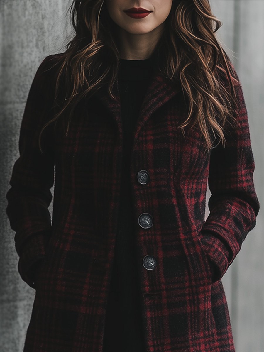 Fashion Retro Loose Plaid Wool Coat