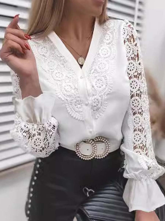 Women's Vintage Lace V-Neck Long Sleeves Shirt