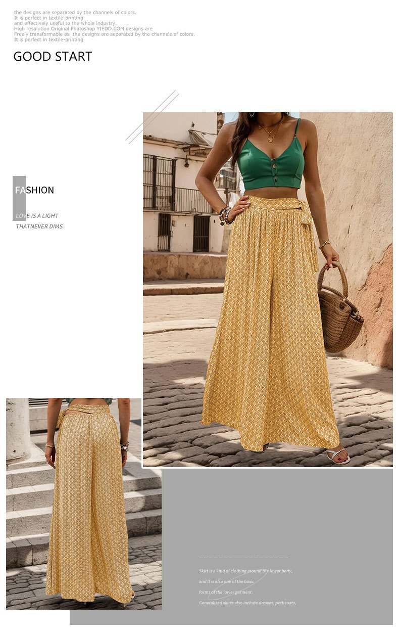 Lace-up High-waisted Casual Loose Wide-leg Pants 05182495YM