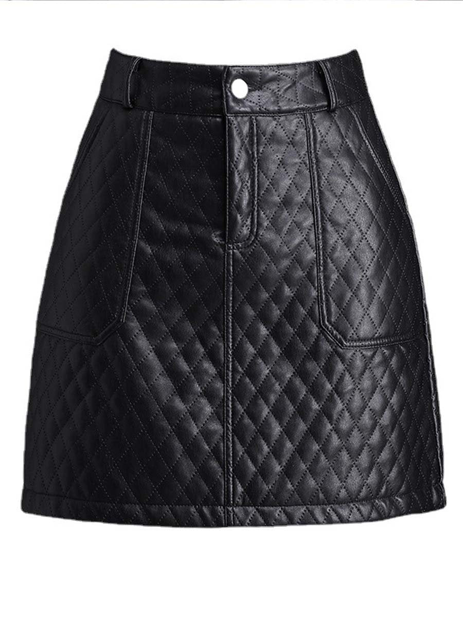 Diamond Quilted High Waist Leather Skirt