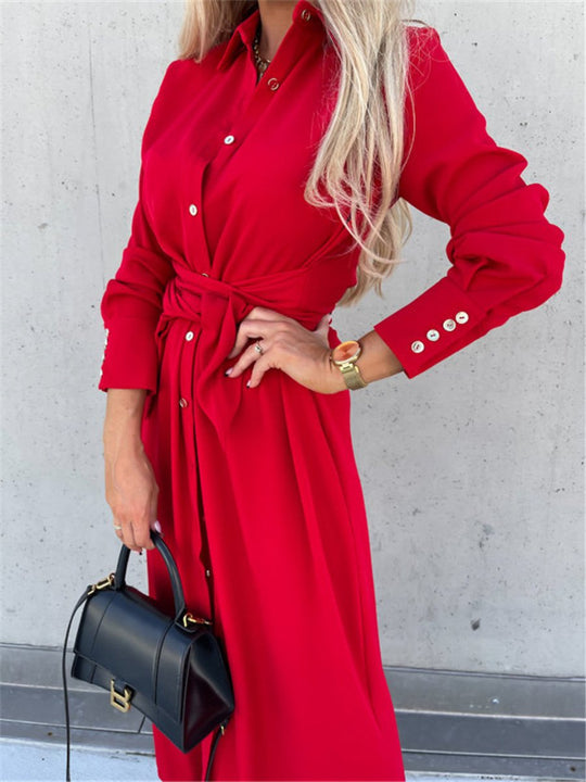 Solid Color Cardigan Long Sleeve Swing Maxi Dress