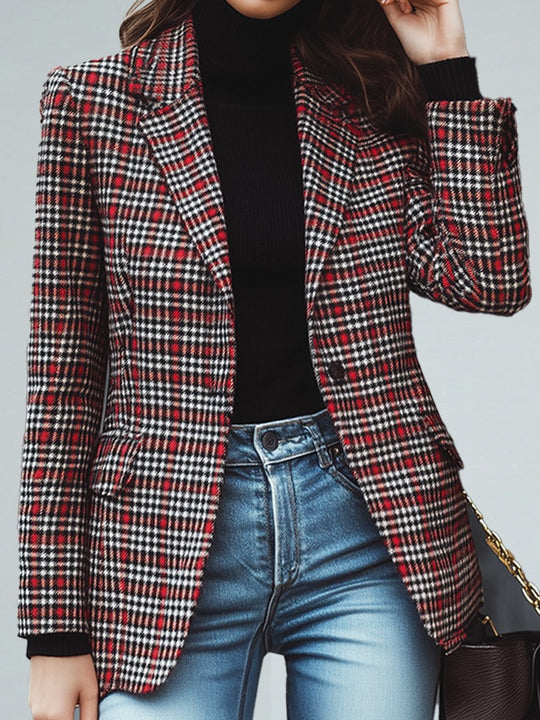 Retro Casual Red Plaid Blazer