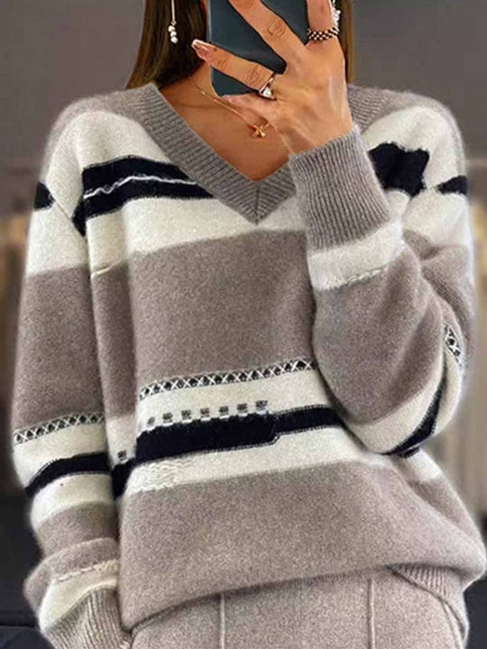 Colorblock Striped Knit Sweater