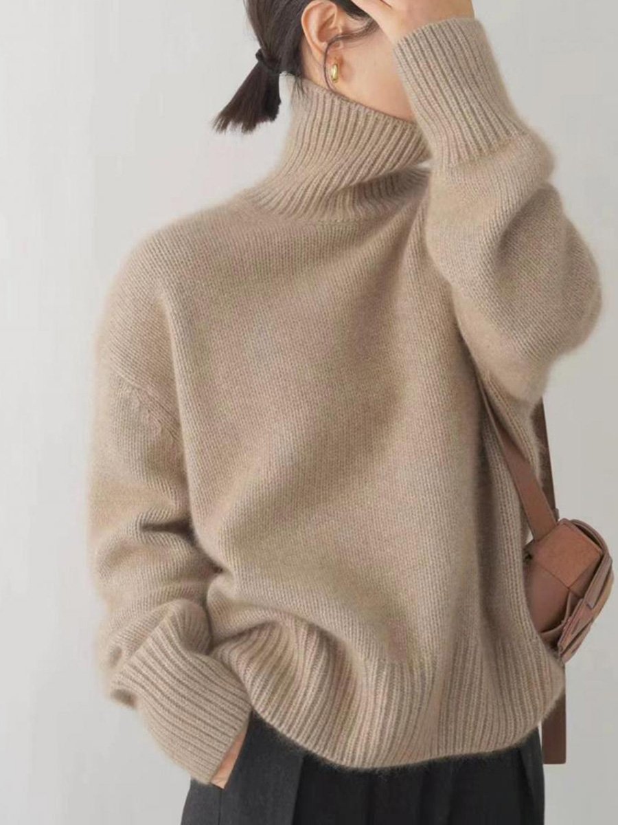 High Collar Solid Color Thick Cashmere Sweater