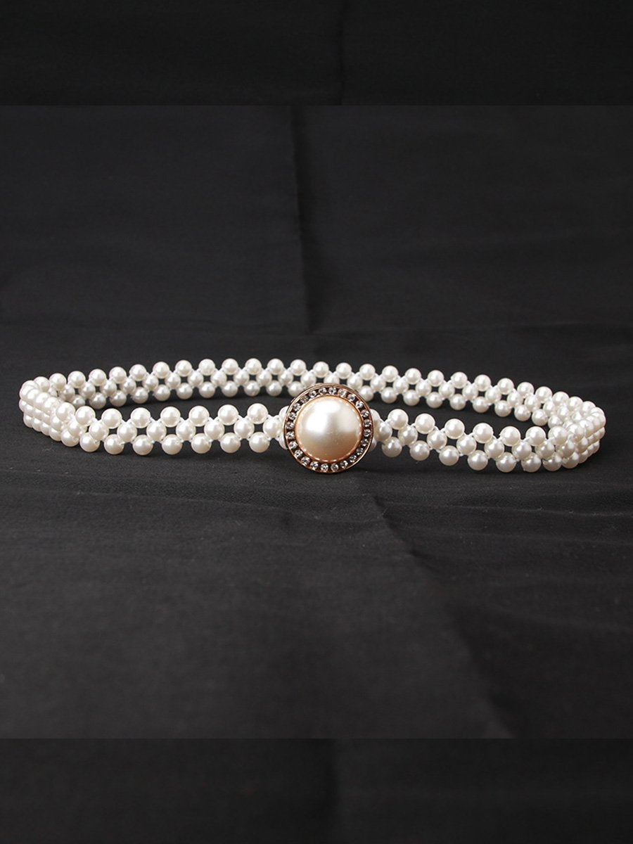 Women's Fashion Pearl Rhinestone Decorated Belt