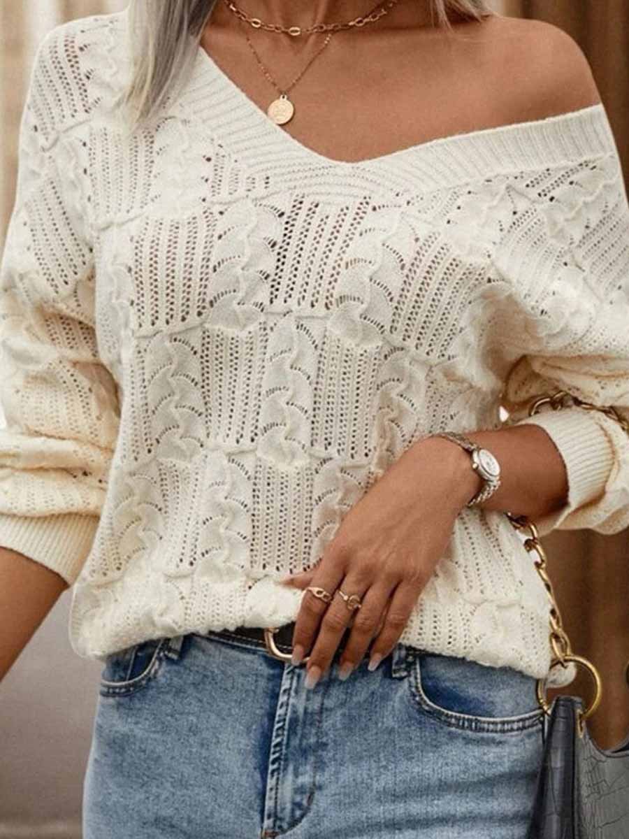 V-Neck Textured Cutout Back Tie Sweater