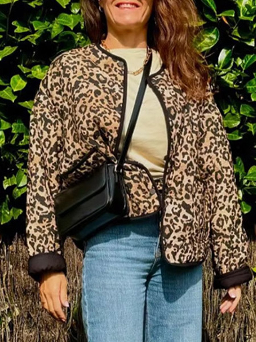 Fashionable Leopard Print Cotton Jacket