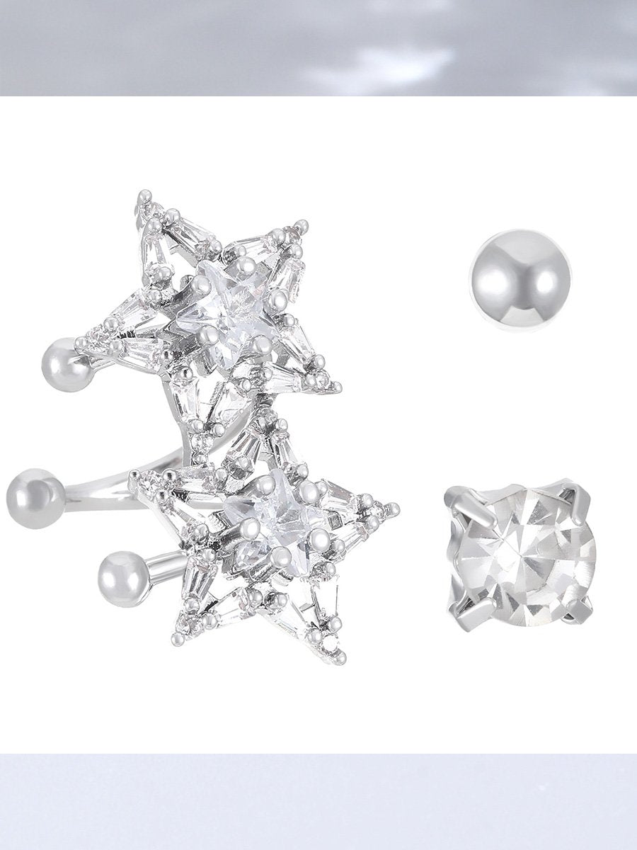 Super Shiny Zircon Star Ear Bone Clip Non-pierced Ear Clip Ear Stud Three-piece Set