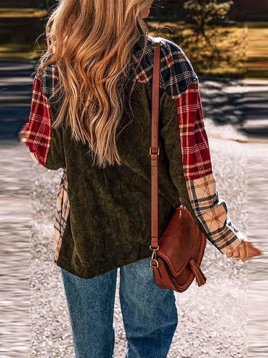 Women's Casual Plaid Colorblock Jacket